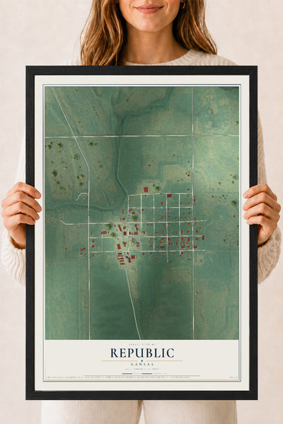 Map of Republic, Kansas, 18 x 24 inch print in a black wood frame