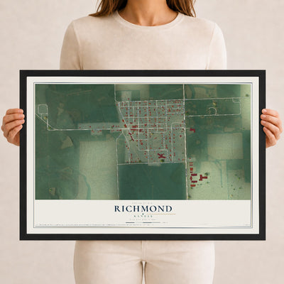 Map of Richmond, Kansas, 12 x 18 inch print in a black wood frame