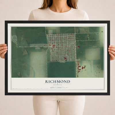 Map of Richmond, Kansas, 18 x 24 inch print in a black wood frame