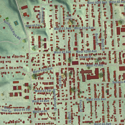 Close-up of the map of Rosedale, Kansas print showing street and building detail