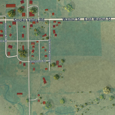Close-up of the map of Roxbury, Kansas print showing street and building detail