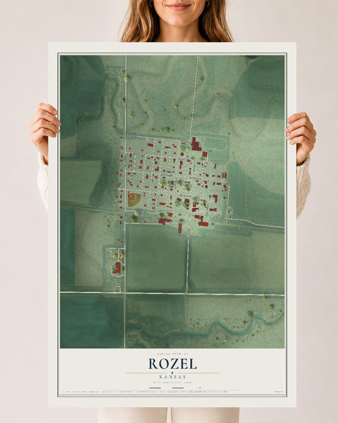 Map of Rozel, Kansas, 24 x 36 inch unframed archival matte print