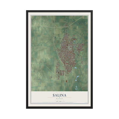 Map of Salina, Kansas, 12 x 18 inch print in a black wood frame