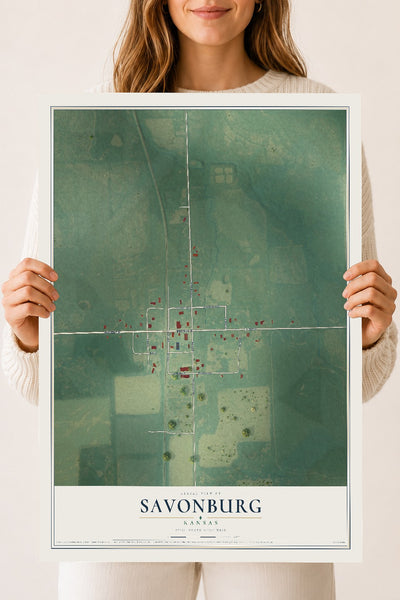 Map of Savonburg, Kansas, 18 x 24 inch unframed archival matte print