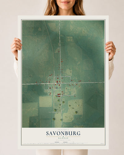 Map of Savonburg, Kansas, 24 x 36 inch unframed archival matte print