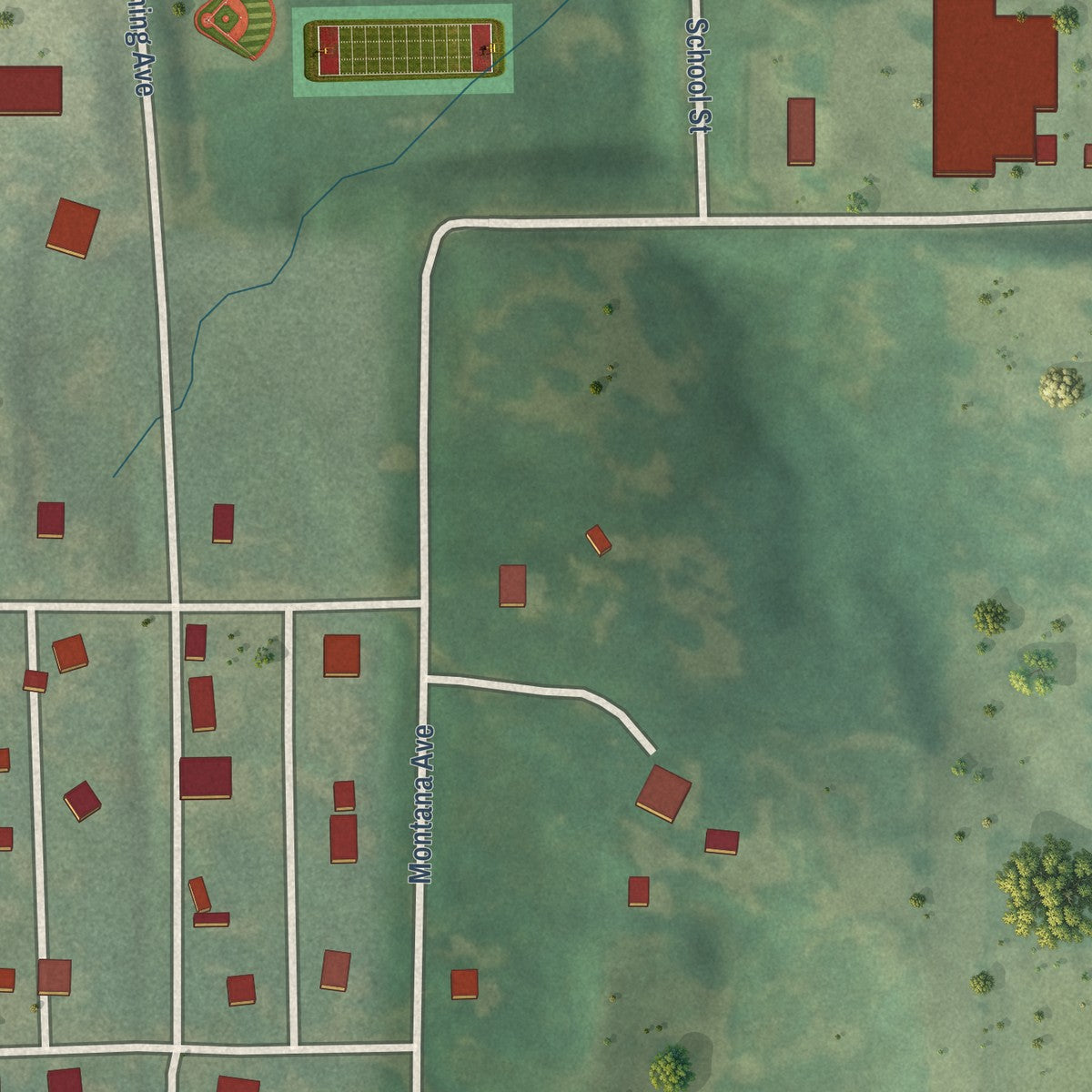 Second close-up of the map of Scandia, Kansas print showing more streets and buildings