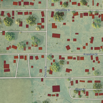 Close-up of the map of Schoenchen, Kansas print showing street and building detail