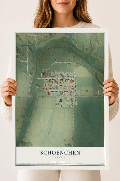 Map of Schoenchen, Kansas, 18 x 24 inch unframed archival matte print