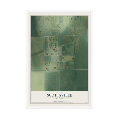 Map of Scottsville, Kansas, 12 x 18 inch print in a white wood frame