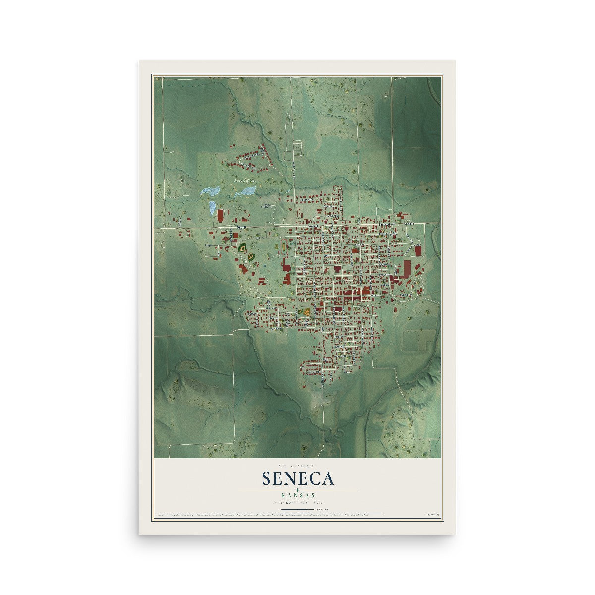 Map of Seneca, Kansas, 12 x 18 inch unframed archival matte print
