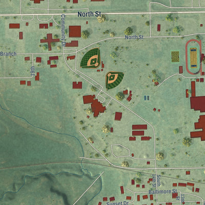 Second close-up of the map of Seneca, Kansas print showing more streets and buildings