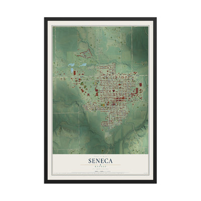 Map of Seneca, Kansas, 12 x 18 inch print in a black wood frame