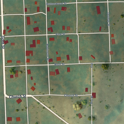 Close-up of the map of Severance, Kansas print showing street and building detail