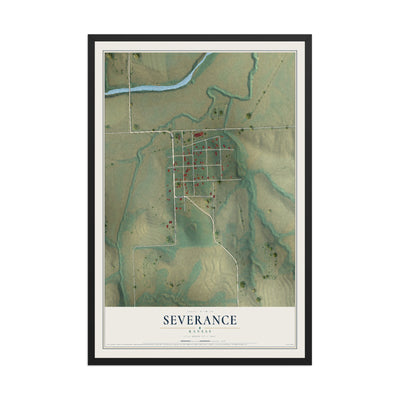 Map of Severance, Kansas, 12 x 18 inch print in a black wood frame