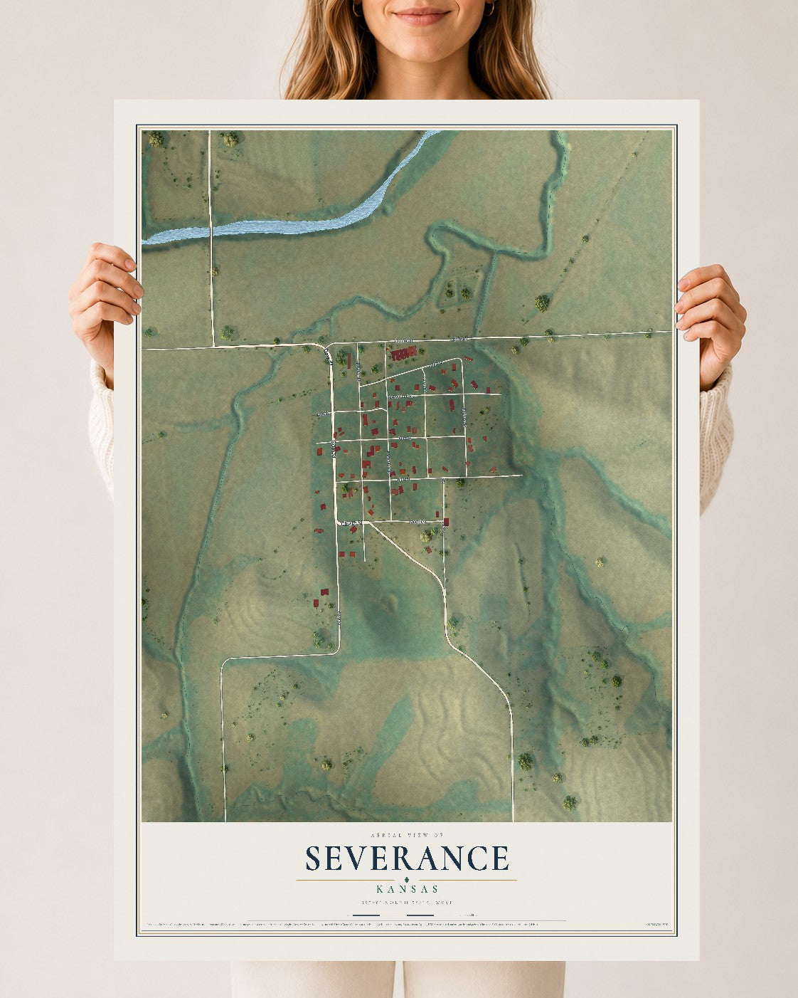 Map of Severance, Kansas, 24 x 36 inch unframed archival matte print