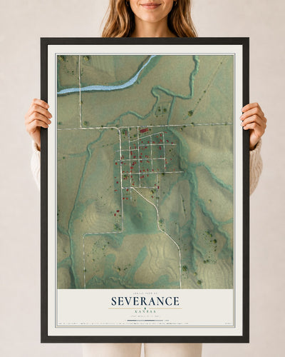 Map of Severance, Kansas, 24 x 36 inch print in a black wood frame