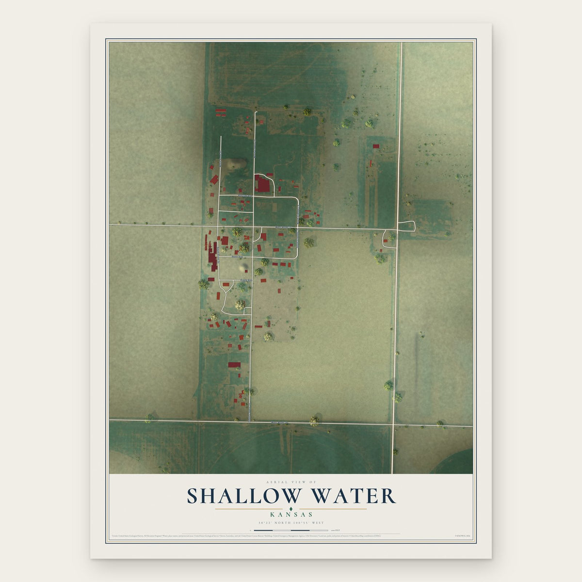 Shallow Water, Kansas map print, the full design