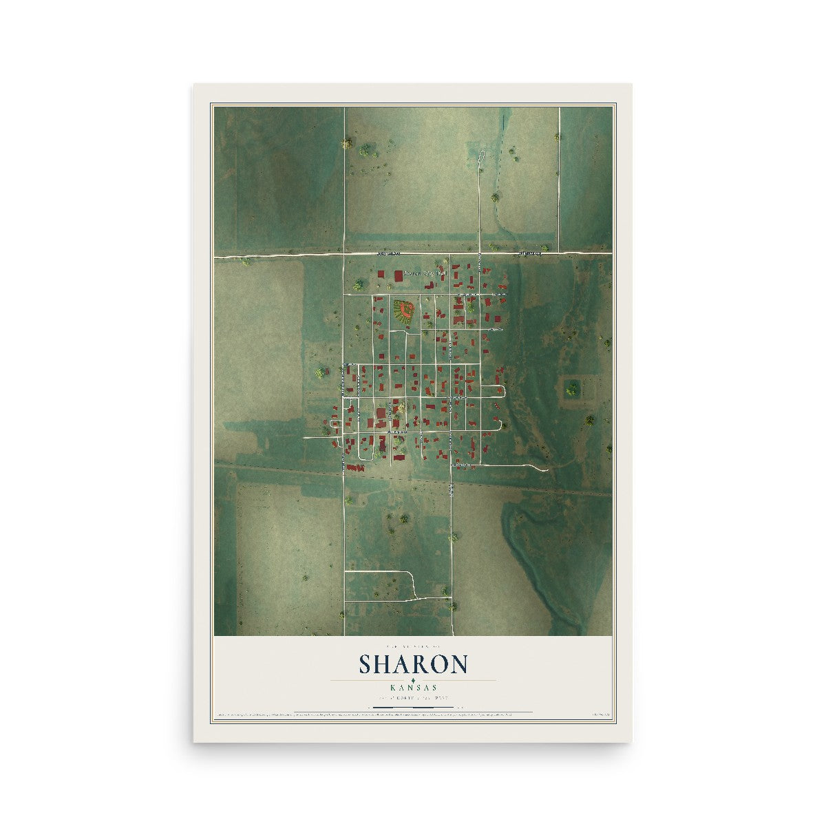 Map of Sharon, Kansas, 12 x 18 inch unframed archival matte print