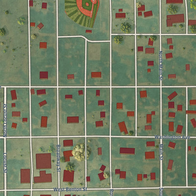 Close-up of the map of Sharon, Kansas print showing street and building detail