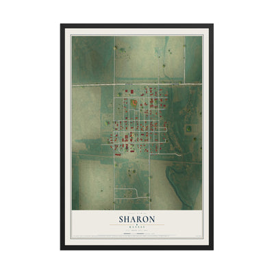 Map of Sharon, Kansas, 12 x 18 inch print in a black wood frame