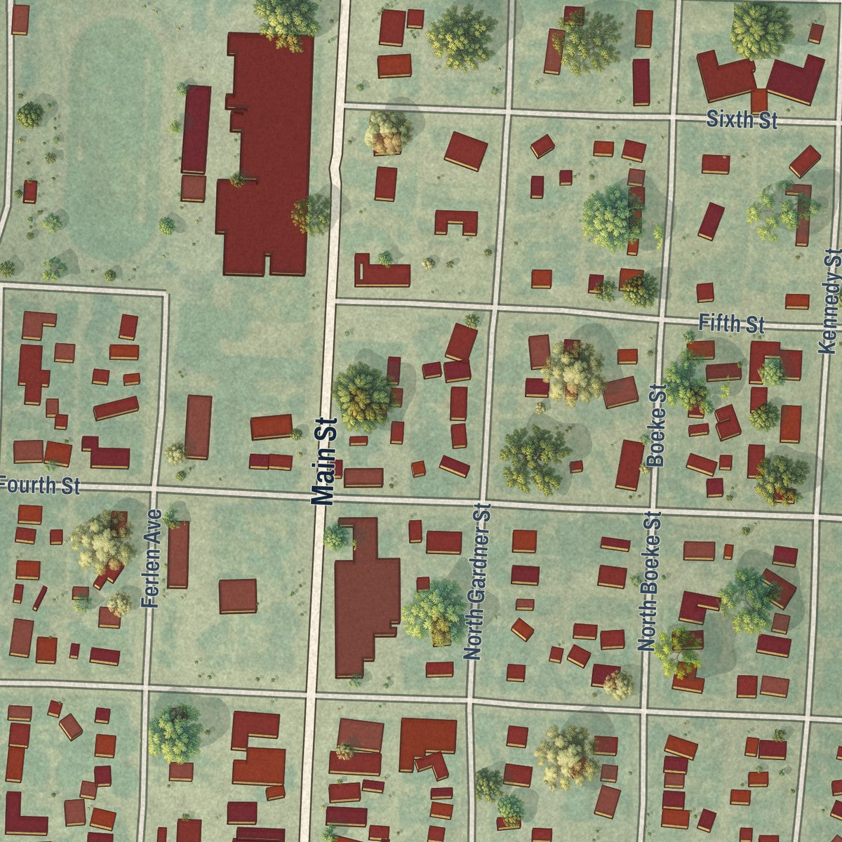 Close-up of the map of Sharon Springs, Kansas print showing street and building detail