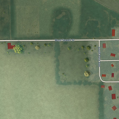 Second close-up of the map of Simpson, Kansas print showing more streets and buildings