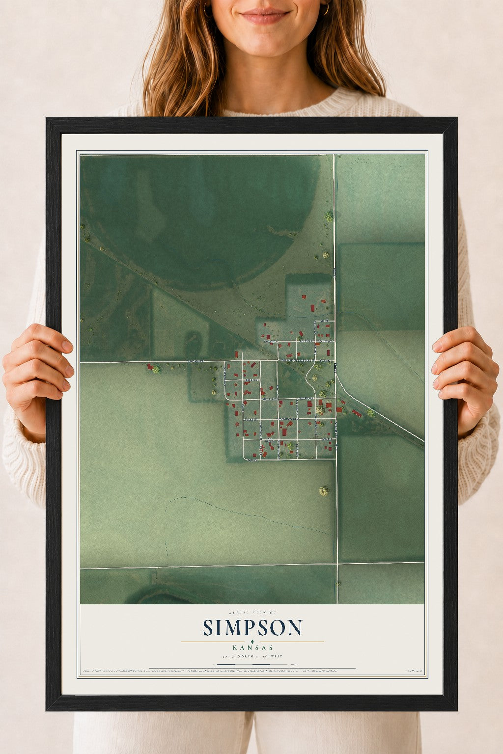 Map of Simpson, Kansas, 18 x 24 inch print in a black wood frame