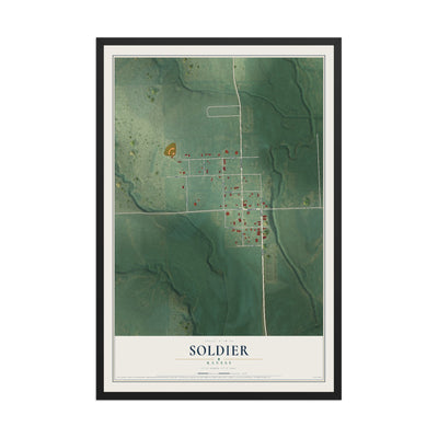 Map of Soldier, Kansas, 12 x 18 inch print in a black wood frame