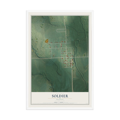 Map of Soldier, Kansas, 12 x 18 inch print in a white wood frame