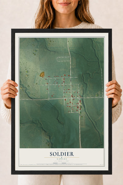 Map of Soldier, Kansas, 18 x 24 inch print in a black wood frame