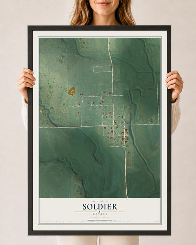 Map of Soldier, Kansas, 24 x 36 inch print in a black wood frame