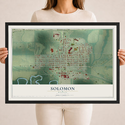 Map of Solomon, Kansas, 18 x 24 inch print in a black wood frame