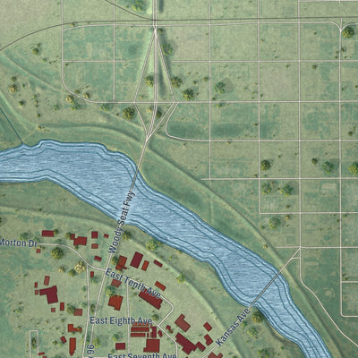 Second close-up of the map of South Hutchinson, Kansas print showing more streets and buildings