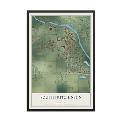 Map of South Hutchinson, Kansas, 12 x 18 inch print in a black wood frame