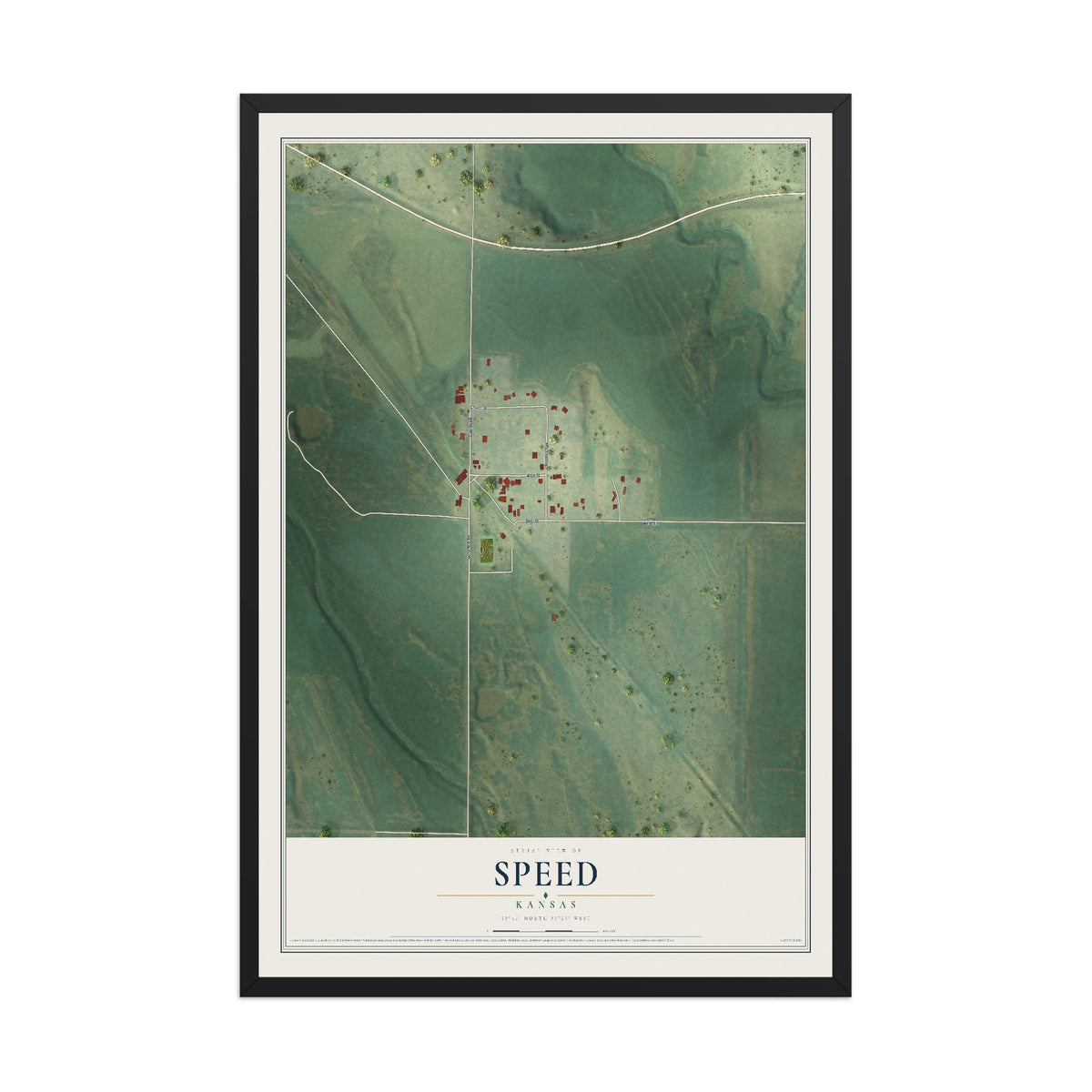 Map of Speed, Kansas, 12 x 18 inch print in a black wood frame