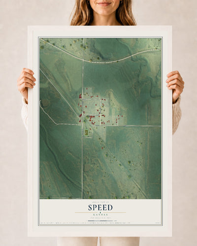 Map of Speed, Kansas, 24 x 36 inch print in a white wood frame