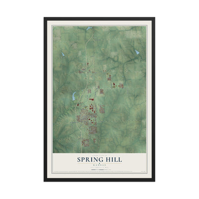 Map of Spring Hill, Kansas, 12 x 18 inch print in a black wood frame