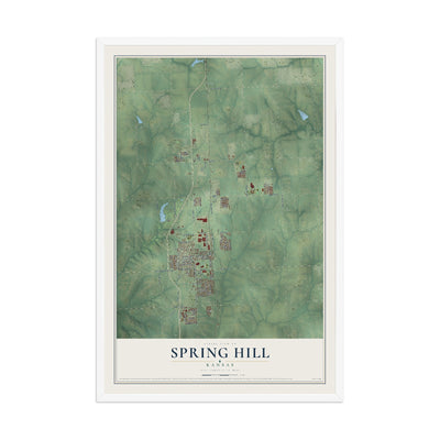 Map of Spring Hill, Kansas, 12 x 18 inch print in a white wood frame