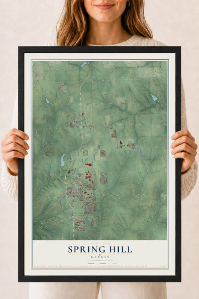 Map of Spring Hill, Kansas, 18 x 24 inch print in a black wood frame