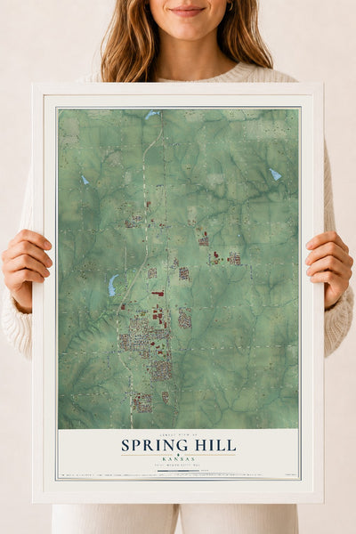 Map of Spring Hill, Kansas, 18 x 24 inch print in a white wood frame
