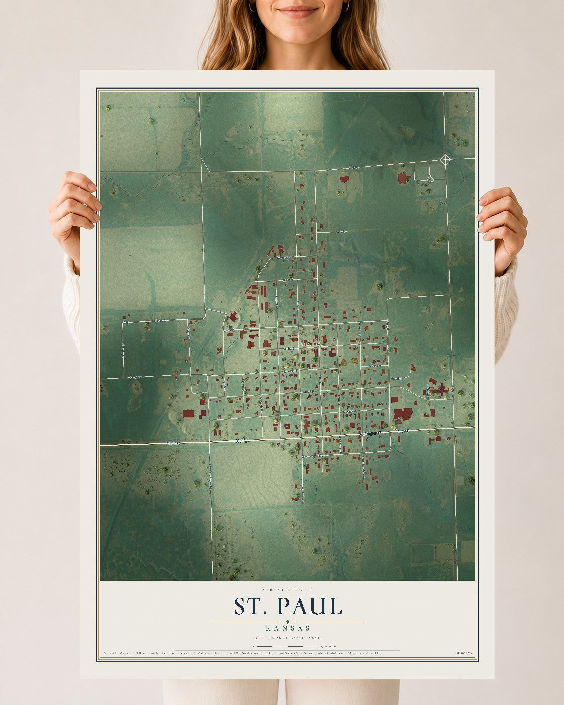 Map of St. Paul, Kansas, 24 x 36 inch unframed archival matte print