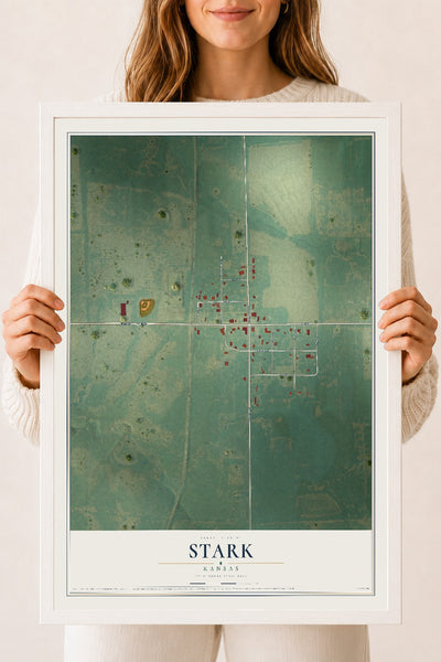 Map of Stark, Kansas, 18 x 24 inch print in a white wood frame