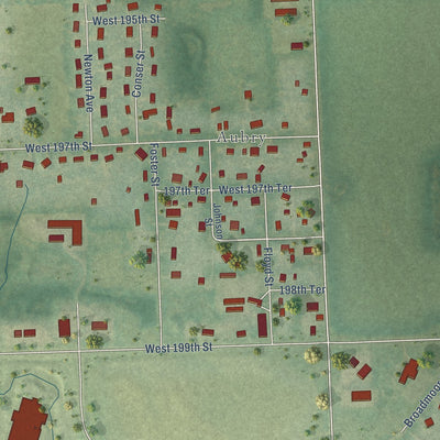 Close-up of the map of Stilwell, Kansas print showing street and building detail