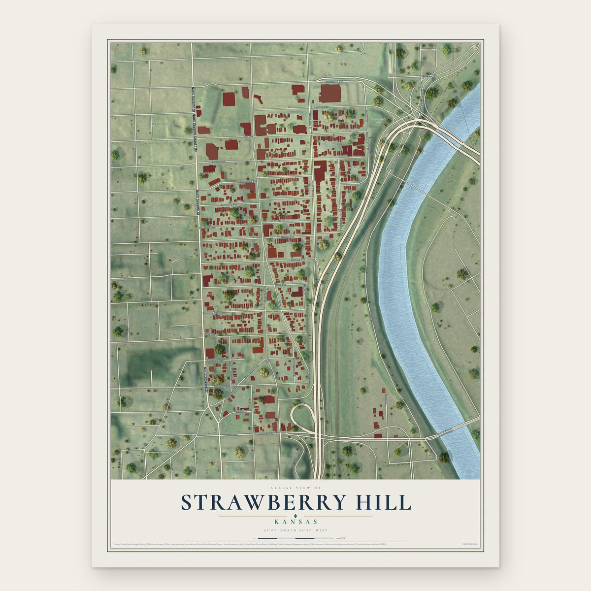 Strawberry Hill, Kansas map print, the full design