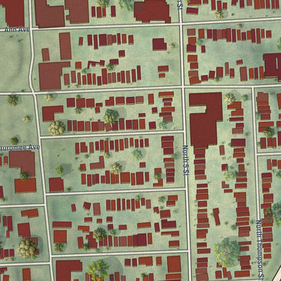 Close-up of the map of Strawberry Hill, Kansas print showing street and building detail