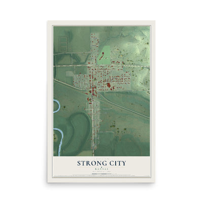 Map of Strong City, Kansas, 12 x 18 inch unframed archival matte print