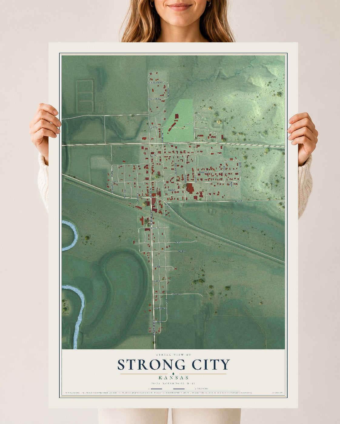 Map of Strong City, Kansas, 24 x 36 inch unframed archival matte print