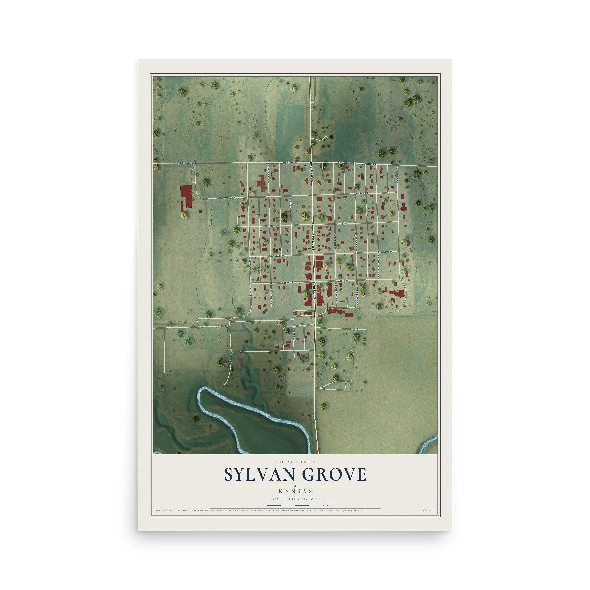 Map of Sylvan Grove, Kansas, 12 x 18 inch unframed archival matte print
