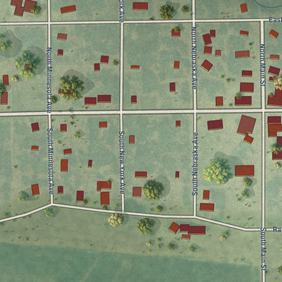 Close-up of the map of Tescott, Kansas print showing street and building detail