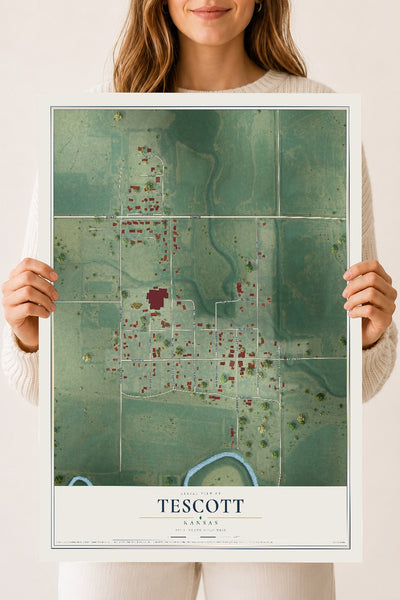 Map of Tescott, Kansas, 18 x 24 inch unframed archival matte print
